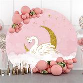 Mond Und Sterne Weiß Schwan Glücklich Geburtstag Runden Hintergrund